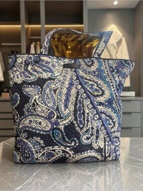 Vera Bradley Blue Tapestry Large Purse Tote Cotton Bag with Technical Pocket​​